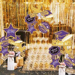 Graduation Party Decorations Purple Gold 2024/Purple Graduation Decorations Class of 2024 NYU Table Centerpieces-24Pcs Purple Gold Black Graduation Sticks Table Toppers for Graduation