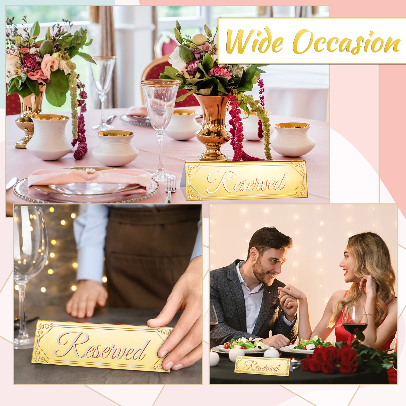 6 Pieces Reserved Table Sign Wedding Reserved Signs for Tables Gold Acrylic Reserved Table Tent Signs Guest Reservation Table Seat Sign for Restaurant Seating Wedding Office Meeting Party