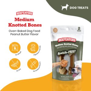 Beefeaters Dog Treats - Med Knotted Bone 4" PB Flavor 2ct, Case of 12 | Rawhide Free Dog Food | Real Peanut Butter | No Artificial Flavors | Dental Cleaning | Training Treats for All Dog Sizes