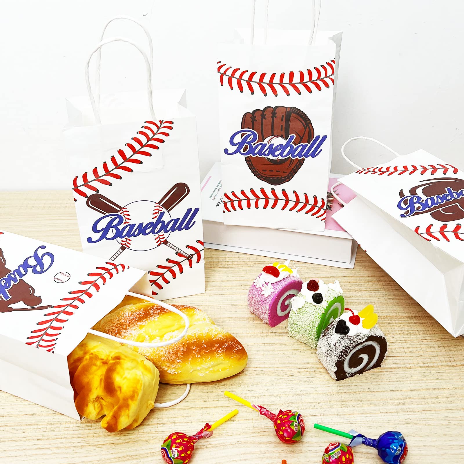 gisgfim 16pcs Baseball Party Gift Treat Bag Baseball Theme Party Candy Goodie Favor Bags with Handle for Baseball Birthday Party Baby Shower Decoration Supplies