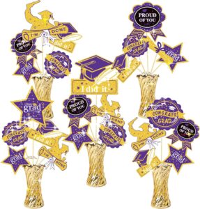 graduation party decorations purple gold 2024/purple graduation decorations class of 2024 nyu table centerpieces-24pcs purple gold black graduation sticks table toppers for graduation