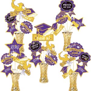 Graduation Party Decorations Purple Gold 2024/Purple Graduation Decorations Class of 2024 NYU Table Centerpieces-24Pcs Purple Gold Black Graduation Sticks Table Toppers for Graduation