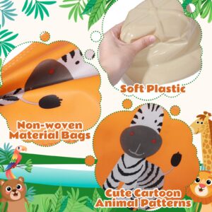 103 Pcs Safari Animal Kids Zoo Themed Party Supplies Favor Bulk Included Pith Hat Jungle Animal Plastic Tablecloth Tote Bags Silicone Bracelet Animal Stickers Mini Animal Figurines for Kids Birthday