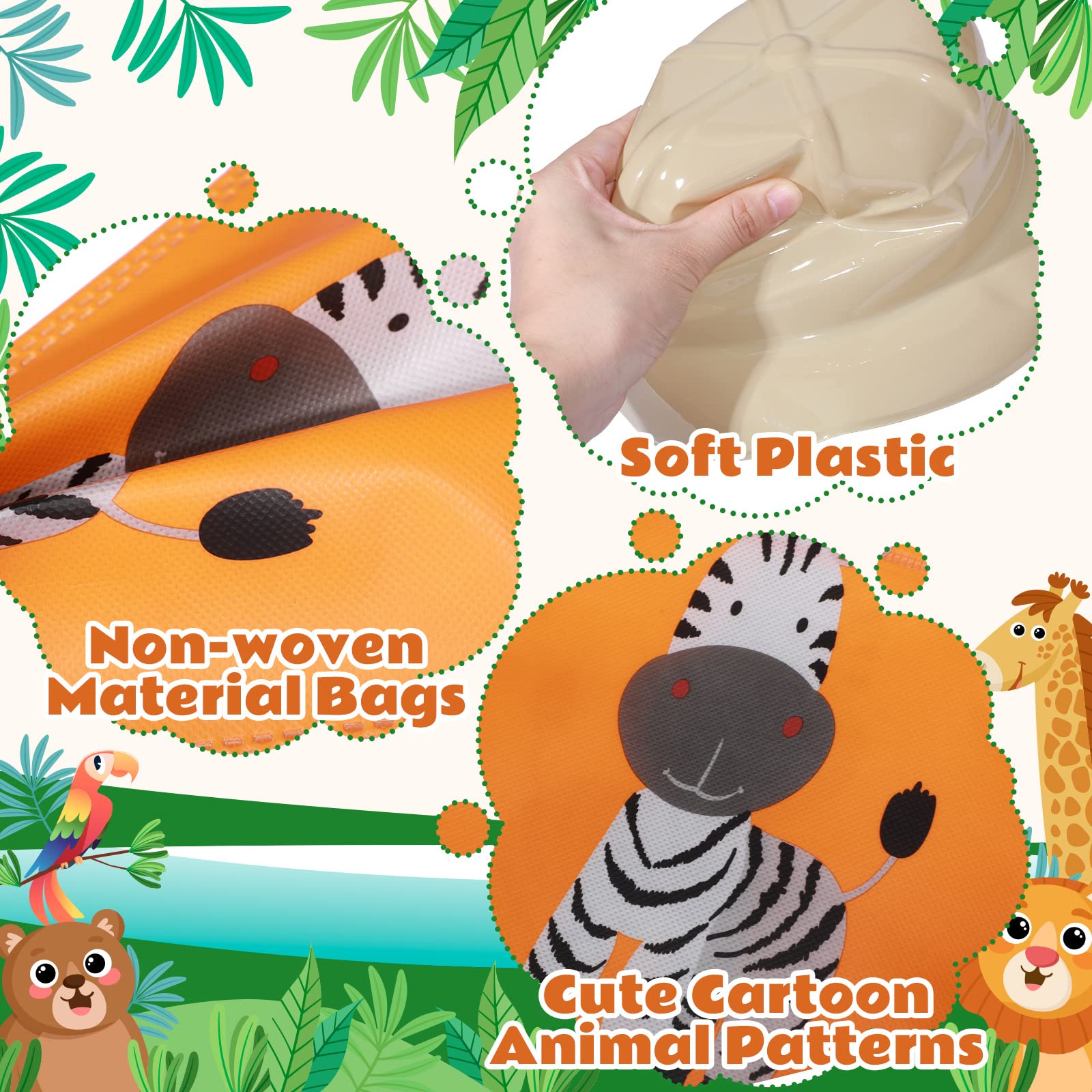 103 Pcs Safari Animal Kids Zoo Themed Party Supplies Favor Bulk Included Pith Hat Jungle Animal Plastic Tablecloth Tote Bags Silicone Bracelet Animal Stickers Mini Animal Figurines for Kids Birthday