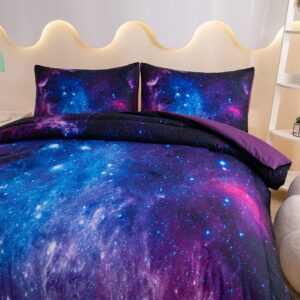 MWMWMW Galaxy Comforter Set Queen, Purple Queen Comforter Set, Kids Bedding Set for Girls, Girls Queen Comforter Set, 3 Pieces Purple Galaxy Beddingt Sets with 2 Matching Pillowcases