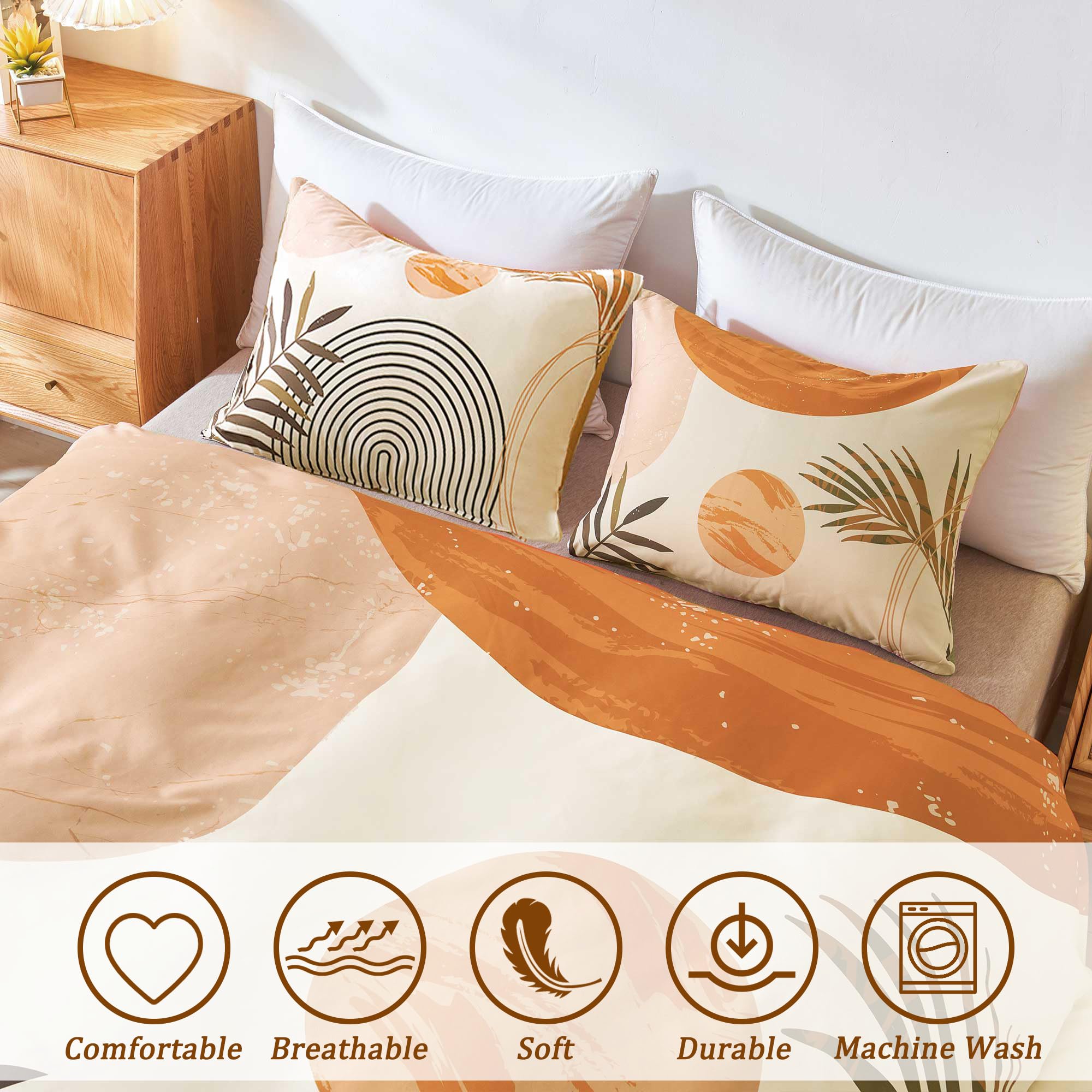 Hilioens Duvet Cover King Abstract Arch Sun Beige Modern Mid Century Boho Bedding Sets for All Seasons, 3 Pieces Home Bedroom Decorations Soft Microfiber