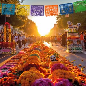 Mexican Party Banners (5 Pack - 10 Plastic Flag Designs per Banner) - Papel Picado Dia de Los Muertos Decorations for Altar - Day of The Dead Banners - Day of Dead Décor