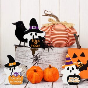 4 Pieces Halloween Ghost Decor Wooden Ghost Theme Table Centerpieces Cute Ghost Decor Trick or Treat Candy Sign Blocks for Home Shelf Party