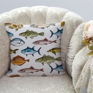 TSSOHU Outdoor Patio Throw Pillow Cover Fishs Farmhouse Décor Outside Furniture Swing Seat Bench Chair Decorative Cushion Cases 18x18 inch Deep Seat Bed Couch Sofa