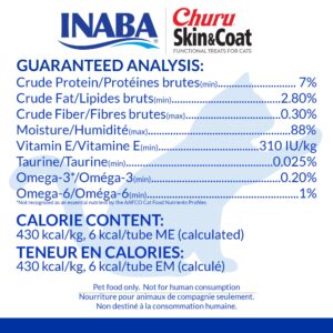 INABA Churu Lickable Purée Natural Cat Treats for Skin and Coat with Omega Oils, Taurine and Vitamin E, 0.5 Ounces Each Tube, 50 Tubes, Skin & Coat Variety