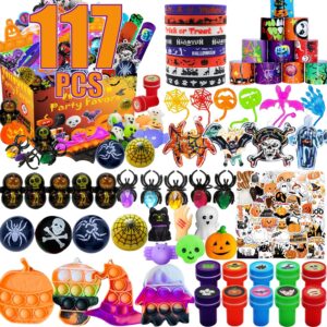 huastyle 117 pcs halloween party favors for kids 4-8, fidget pop toys for halloween goodie bag fillers, halloween prizes for kids, pinata stuffers, treasure box toys for classroom rewards gift