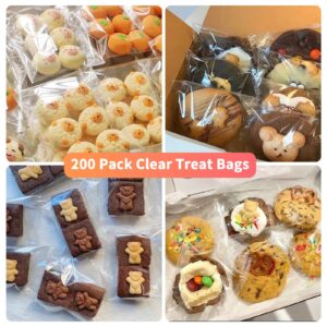 SUREHOME Cookie Bags, 5X6 In Clear Cellophane Bags with Seal 200 Pcs Self Adhesive Individual Cookies Bags for Packaging Resealable Self Sealing Cello Bag Party Favors Treat Gift Giving Candy Wrappers