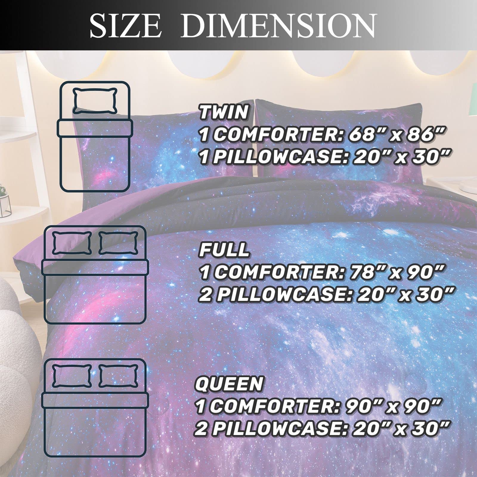 MWMWMW Galaxy Comforter Set Queen, Purple Queen Comforter Set, Kids Bedding Set for Girls, Girls Queen Comforter Set, 3 Pieces Purple Galaxy Beddingt Sets with 2 Matching Pillowcases