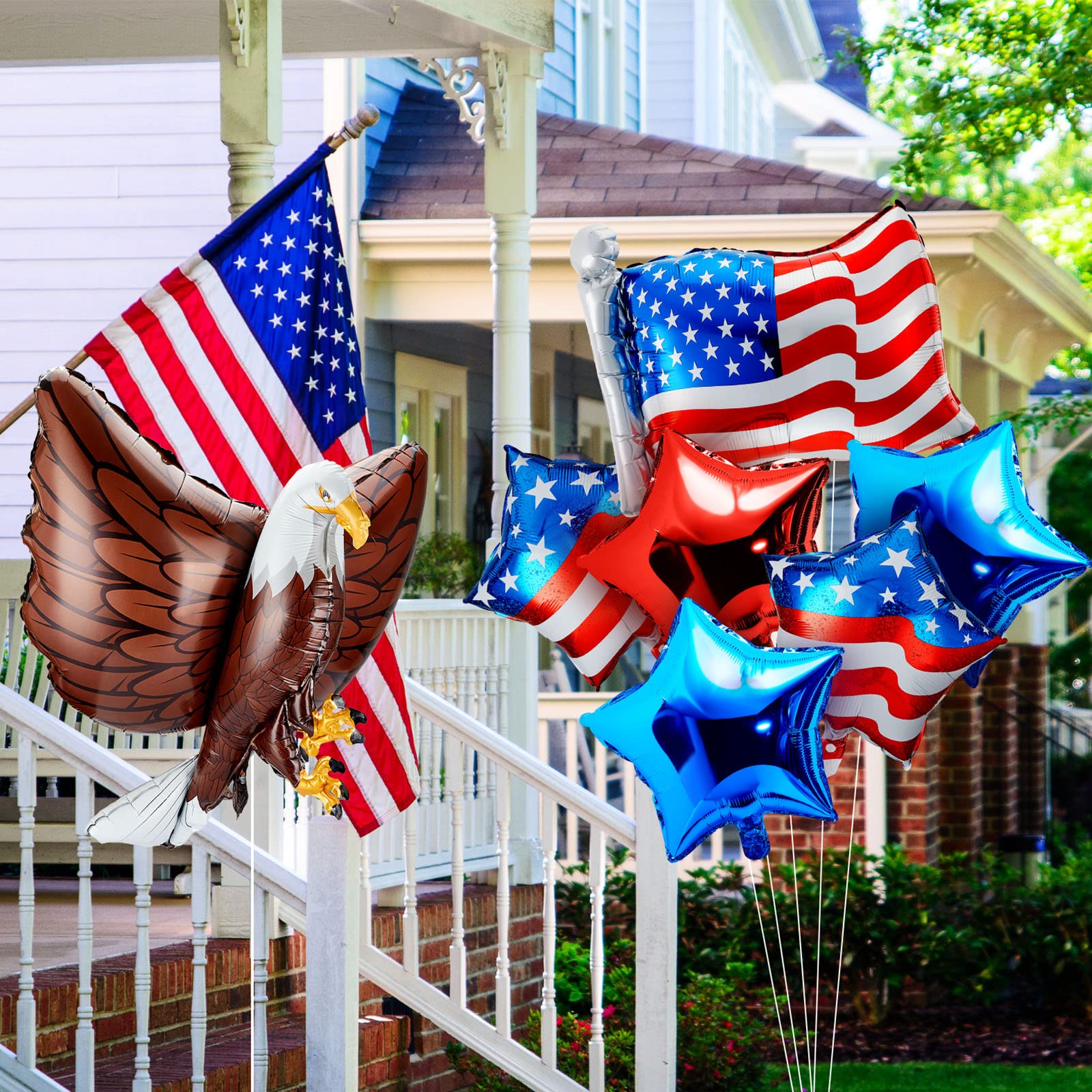 Zhanmai 12 Pcs Patriotic Balloons Eagle Balloon USA Red White and Blue Balloons Elections Party Decorations Large Eagle Foil Balloons Star American Flag Balloons for Veterans Day Birthday Party