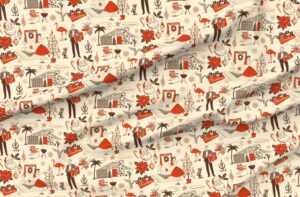 spoonflower fabric - red christmas toile vintage retro 1950s tree holidays santa claus mid printed on petal signature cotton fabric by the yard - sewing quilting apparel crafts decor