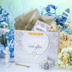 MAYPLUSS 16" Large Gift Bag with Greeting Card and Tissue Paper for Wedding - Silver Design