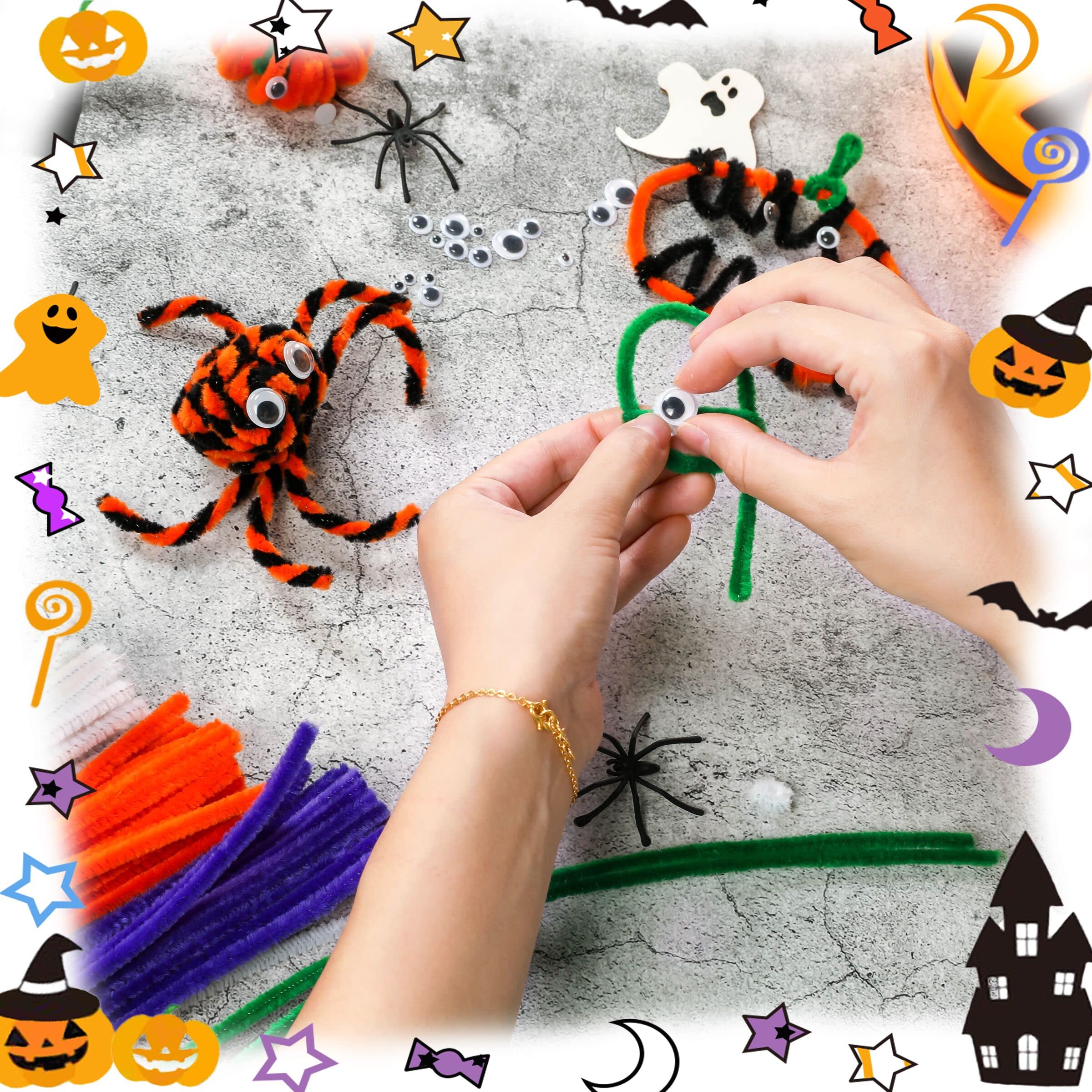 Halloween Pipe Cleaners,420 Pcs Halloween Pipe Cleaners Craft Set Including 320Pcs Pipe Cleaners &100Pcs Wiggle Googly Eyes Self Adhesive for Home&School DIY Art Crafts Daily or Halloween Decoration