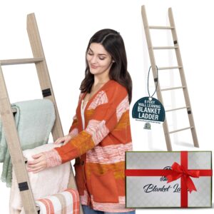 Blanket Ladder for Living Room and Bedroom, 6-Tier Wall Leaning Laminate Snag Free Construction (Smokey Oak) Rustic Decorative Farmhouse Blanket Storage, Quilt Rack, Ladder Shelf, Easy Assembly