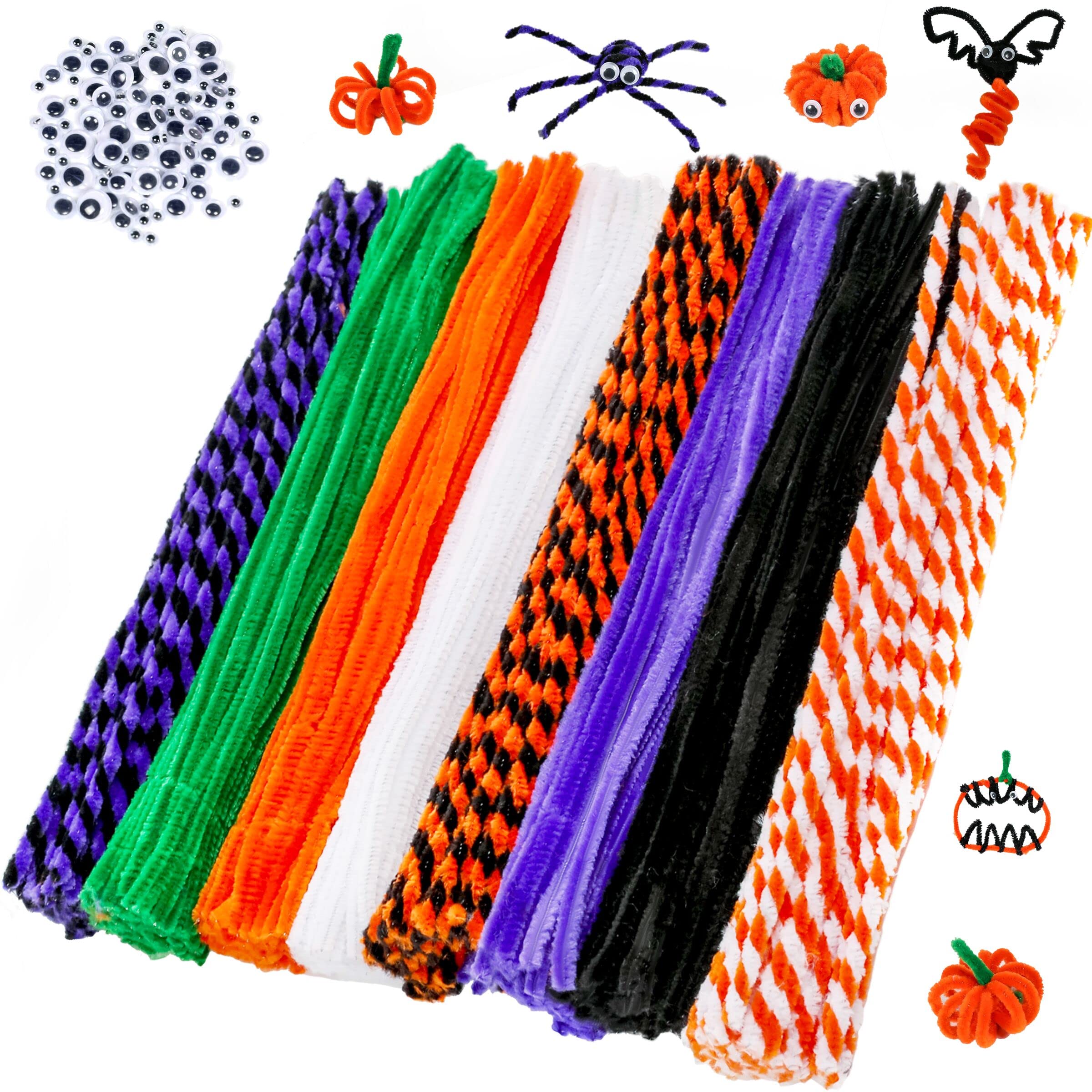 Halloween Pipe Cleaners,420 Pcs Halloween Pipe Cleaners Craft Set Including 320Pcs Pipe Cleaners &100Pcs Wiggle Googly Eyes Self Adhesive for Home&School DIY Art Crafts Daily or Halloween Decoration