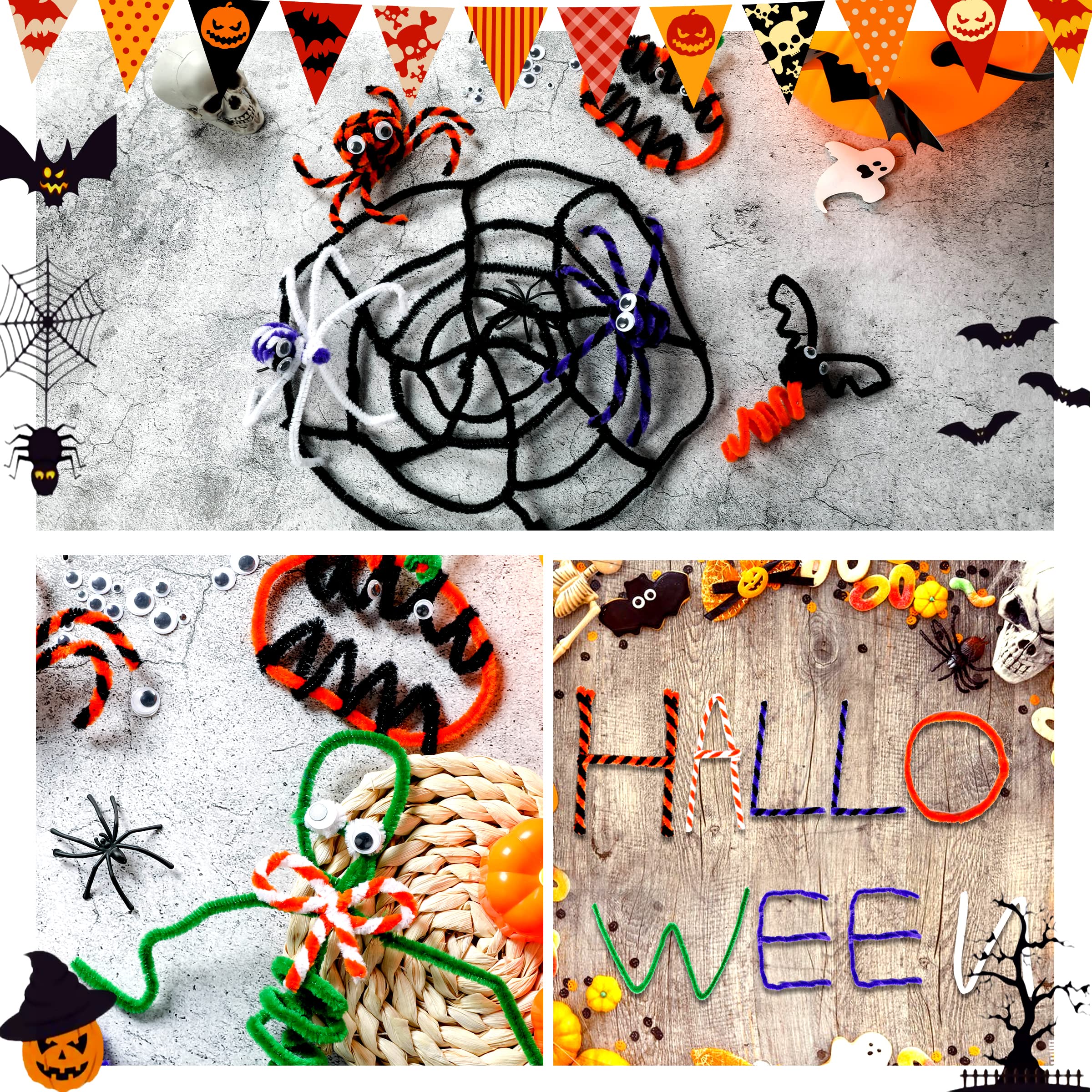 Halloween Pipe Cleaners,420 Pcs Halloween Pipe Cleaners Craft Set Including 320Pcs Pipe Cleaners &100Pcs Wiggle Googly Eyes Self Adhesive for Home&School DIY Art Crafts Daily or Halloween Decoration