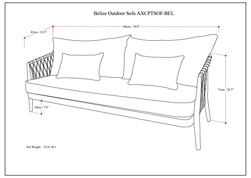 SIMPLIHOME Belize 75 Inch Wide Contemporary Outdoor Sofa (Set of 2) with Back Cushions in Sand Drift Polyester Fabric, For the Living Room and Family Room