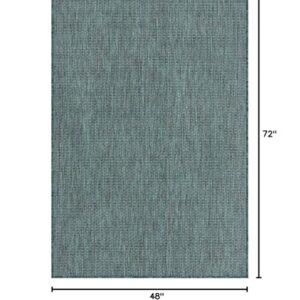 Rugs.com Outdoor Solid Collection Rug – 4' x 6' Teal Flatweave Rug Perfect for Entryways, Kitchens, Breakfast Nooks, Accent Pieces