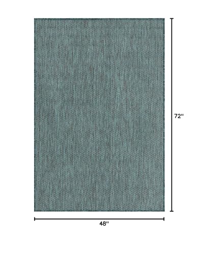 Rugs.com Outdoor Solid Collection Rug – 4' x 6' Teal Flatweave Rug Perfect for Entryways, Kitchens, Breakfast Nooks, Accent Pieces