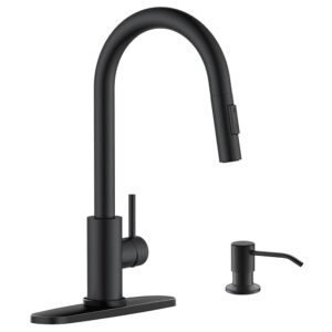 appaso black kitchen faucet with soap dispenser, matte black kitchen faucet with pull down sprayer, 2-mode kitchen sink faucets black, modern kitchen faucet for rv/bar sink, solid stainless steel