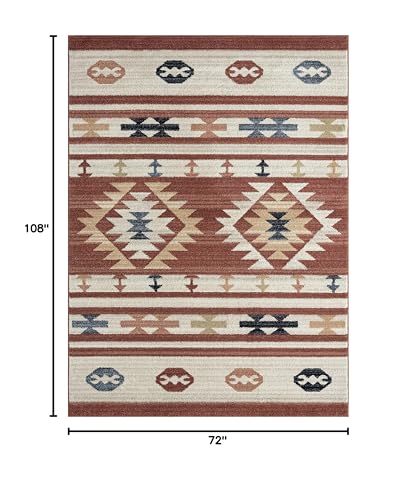 Abani Rugs Native Tribal Print Burnt Amber & Beige Living Room Rug - Premium Southwestern Style Non-Shedding Area Rug (6'x9')