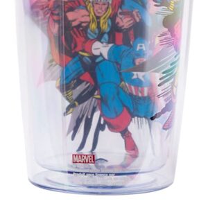 Silver Buffalo Retro Marvel Comics Avengers Double Wall Travel Tumbler with Slide Close Lid Spider-Man, Captain America, Thor, Hulk, and Iron Man, 20 Ounces