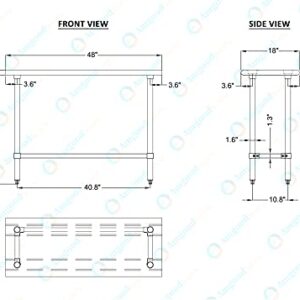 18" X 48" Stainless Steel Table with Open Base Table | Commercial & Residential Kitchen Laundry Garage Utility Bench | NSF Metal Prep Table