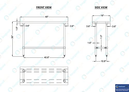 18" X 48" Stainless Steel Table with Open Base Table | Commercial & Residential Kitchen Laundry Garage Utility Bench | NSF Metal Prep Table