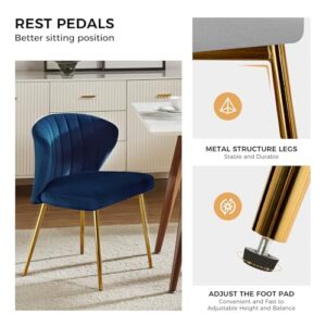 HULALA HOME Velvet Dining Chairs, Modern Small Armless Accent Chair with Gold Metal Legs, Living Room Upholstered Cute Side Chair, Elegant Tufted Back Vanity Chair for Bedroom/Beauty Room-Navy