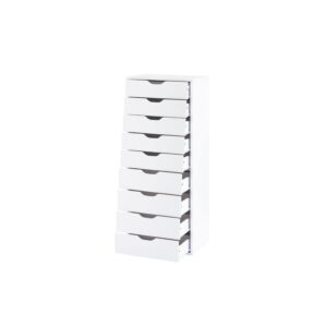 Naomi Home 9 Drawer Dresser for Bedroom, Stylish Tall Makeup Dressers, Storage Shelves, Small Dresser for Closet with 200 lbs Capacity - White