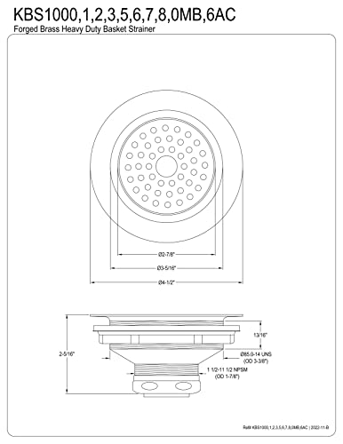 Kingston Brass KBS1006 Made to Match Kitchen Sink Basket Strainer, 4-1/2" (L) x 4-1/2" (W) x 2-5/16" (H), Polished Nickel