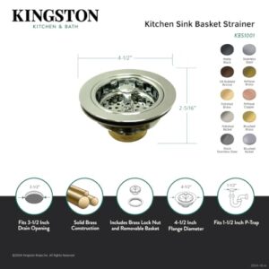 Kingston Brass KBS1006 Made to Match Kitchen Sink Basket Strainer, 4-1/2" (L) x 4-1/2" (W) x 2-5/16" (H), Polished Nickel