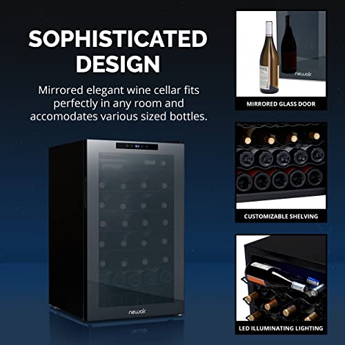 Newair 51 Bottle Wine Cooler Refrigerator | Shadow Series | Freestanding Mirrored Wine and Beverage Fridge with Double-Layer Tempered Glass Door & Compressor Cooling For Reds, Whites, & Sparkling Wine