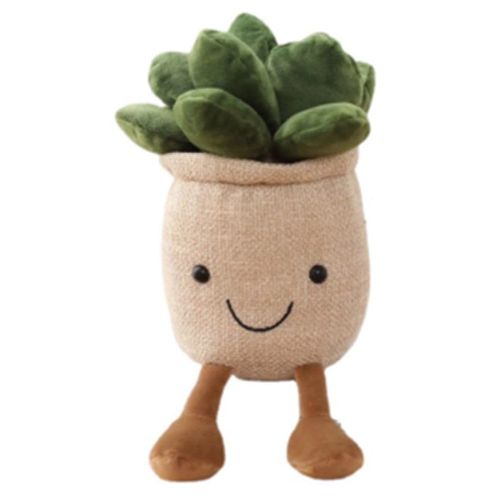 OUKEYI 9.8 inch Succulents Plush Toy, Flower Pot Stuffed Plushie Pillow Decoration, Cute Soft Plants Throw Pillow for Christmas Birthday Gifts (Khaki)