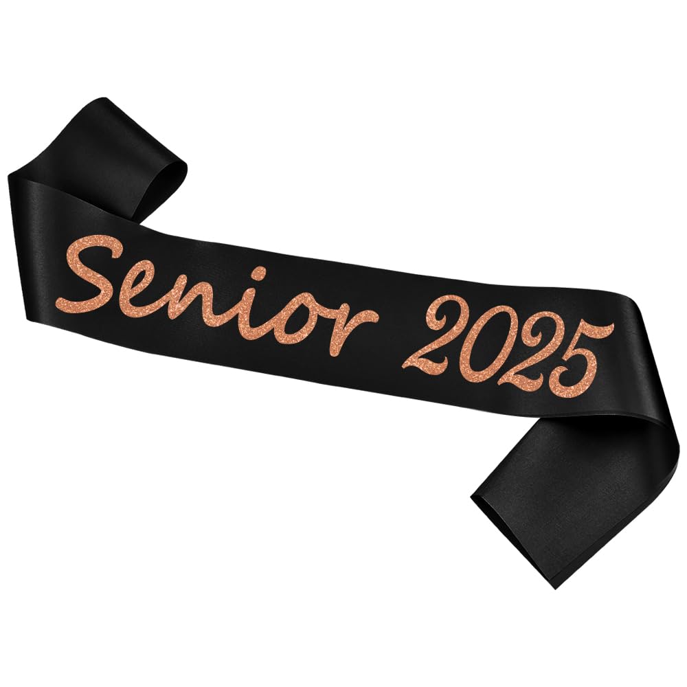 SWYOUN 10PCS Glitter Senior 2025 Satin Sash Cheerleader Sash Graduation Party Supplies Class Of 2025 Celebration Party Decoration(Rose Orange)