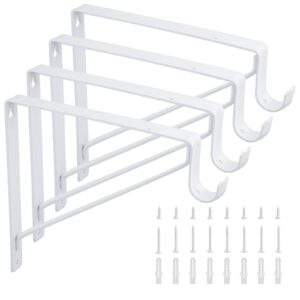 4 pack heavy duty closet rod bracket 11”x11” closet shelf & rod brackets, closet shelf bracket with rod holder, right angle 1-3/8” dia white closet rod support bracket for revive your sagging rod