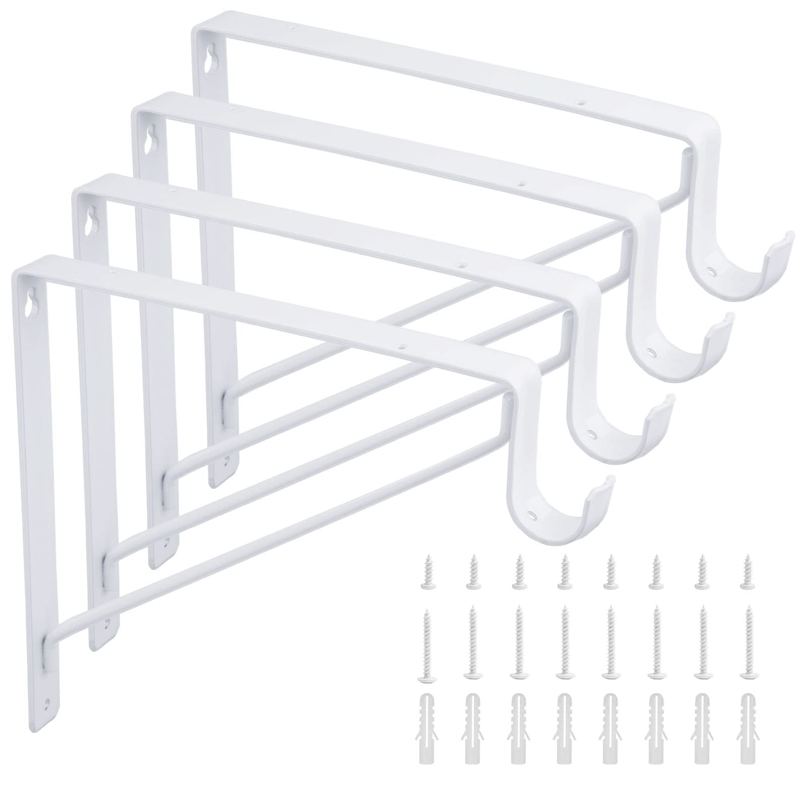 4 Pack Heavy Duty Closet Rod Bracket 11”x11” Closet Shelf & Rod Brackets, Closet Shelf Bracket with Rod Holder, Right Angle 1-3/8” Dia White Closet Rod Support Bracket for Revive Your Sagging Rod