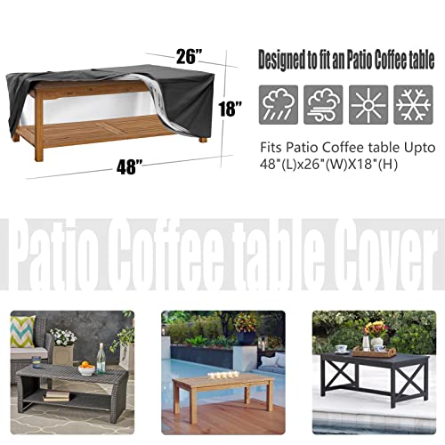 Patio Coffee Table Covers,Waterproof Outdoor Furniture Rectangular Small Table Covers,48'' L X 26'' W X 18'' H,Grey