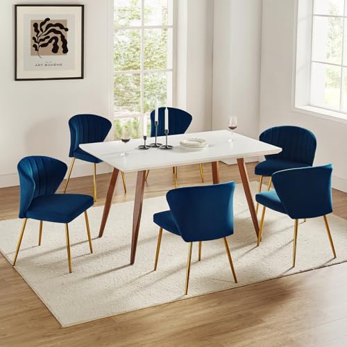 HULALA HOME Velvet Dining Chairs, Modern Small Armless Accent Chair with Gold Metal Legs, Living Room Upholstered Cute Side Chair, Elegant Tufted Back Vanity Chair for Bedroom/Beauty Room-Navy