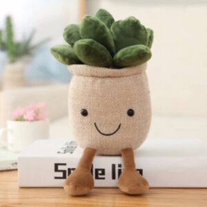 OUKEYI 9.8 inch Succulents Plush Toy, Flower Pot Stuffed Plushie Pillow Decoration, Cute Soft Plants Throw Pillow for Christmas Birthday Gifts (Khaki)