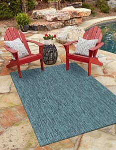 rugs.com outdoor solid collection rug – 4' x 6' teal flatweave rug perfect for entryways, kitchens, breakfast nooks, accent pieces