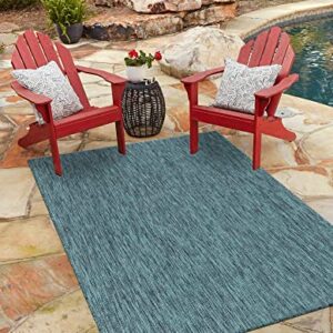 Rugs.com Outdoor Solid Collection Rug – 4' x 6' Teal Flatweave Rug Perfect for Entryways, Kitchens, Breakfast Nooks, Accent Pieces