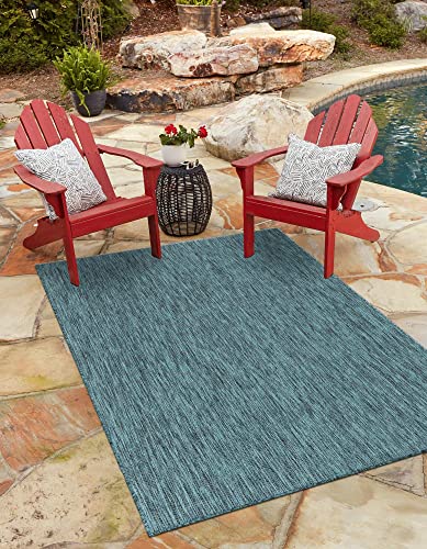 Rugs.com Outdoor Solid Collection Rug – 4' x 6' Teal Flatweave Rug Perfect for Entryways, Kitchens, Breakfast Nooks, Accent Pieces