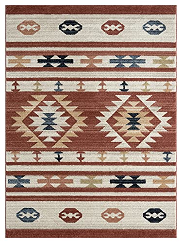 Abani Rugs Native Tribal Print Burnt Amber & Beige Living Room Rug - Premium Southwestern Style Non-Shedding Area Rug (6'x9')