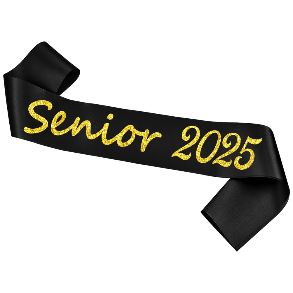 SWYOUN 10PCS Glitter Senior 2025 Satin Sash Cheerleader Sash Graduation Party Decoration Class Of 2025 Celebration Party Supplies(Gold)