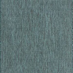 Rugs.com Outdoor Solid Collection Rug – 4' x 6' Teal Flatweave Rug Perfect for Entryways, Kitchens, Breakfast Nooks, Accent Pieces